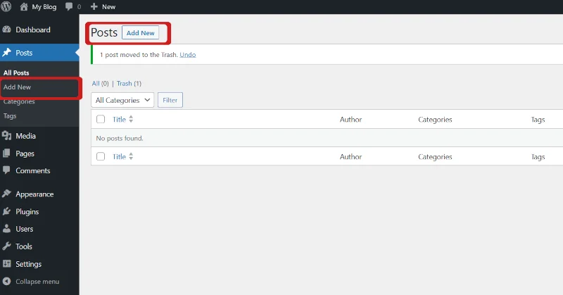 How to start a blog -- Add New post