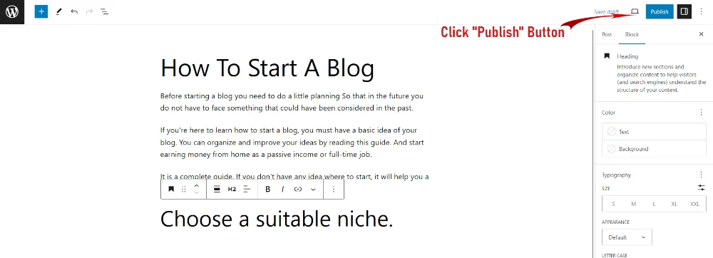 How to start a blog - Publish a post