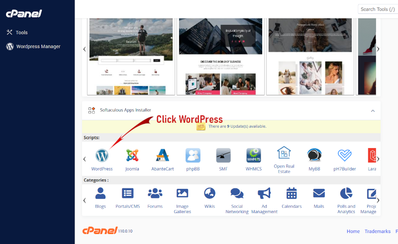 How to start a blog Installing WordPress Click WordPress icon