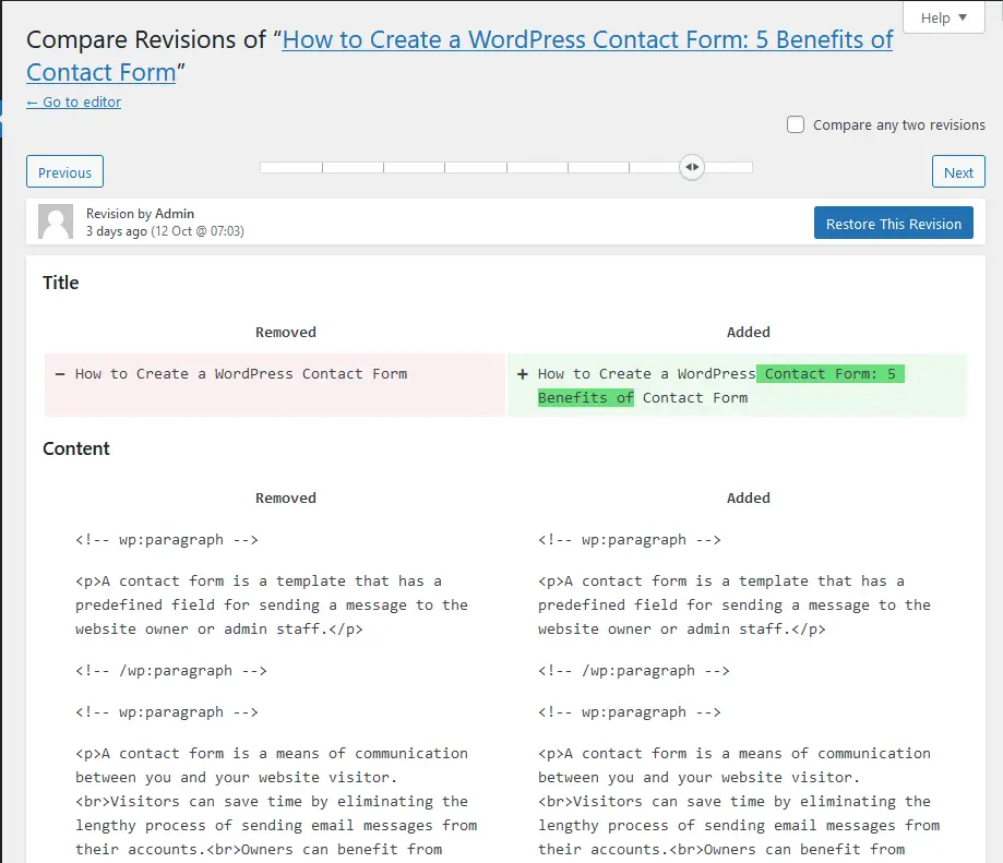 WordPress Revisions