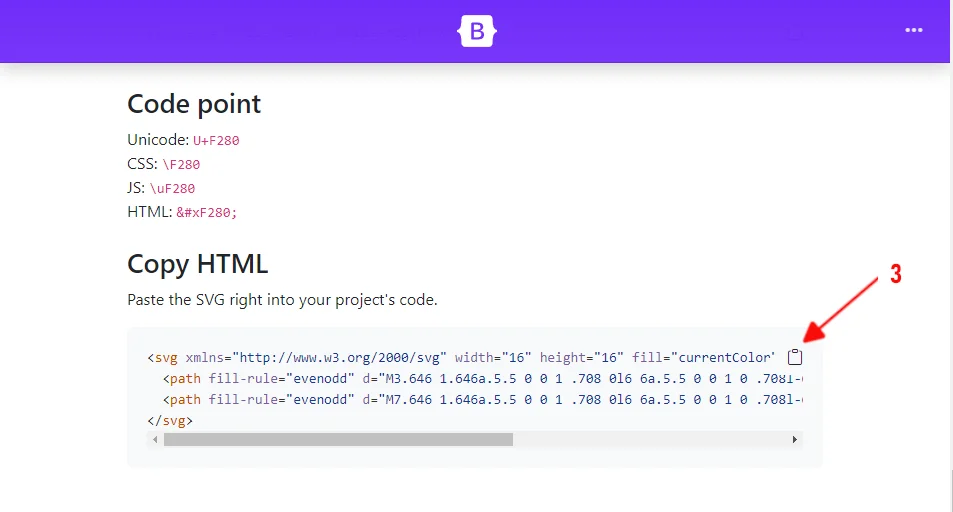 Getting Bootstrap Icons Code.