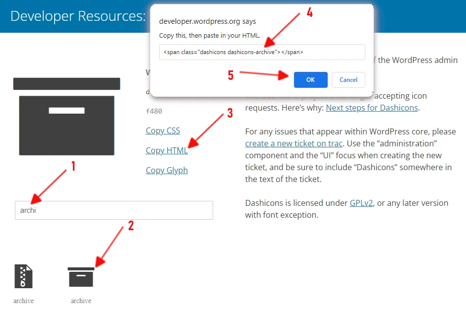WordPress Dashicons