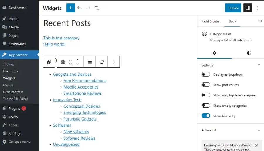 Display  Subcategories Under Categories